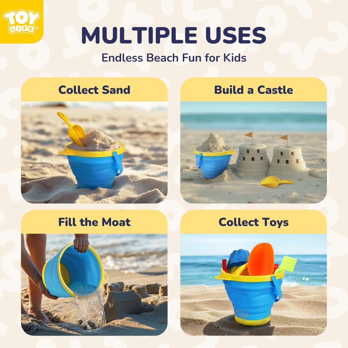 TOY Life sand toy set with three shell bags for easy on-the-go organization
