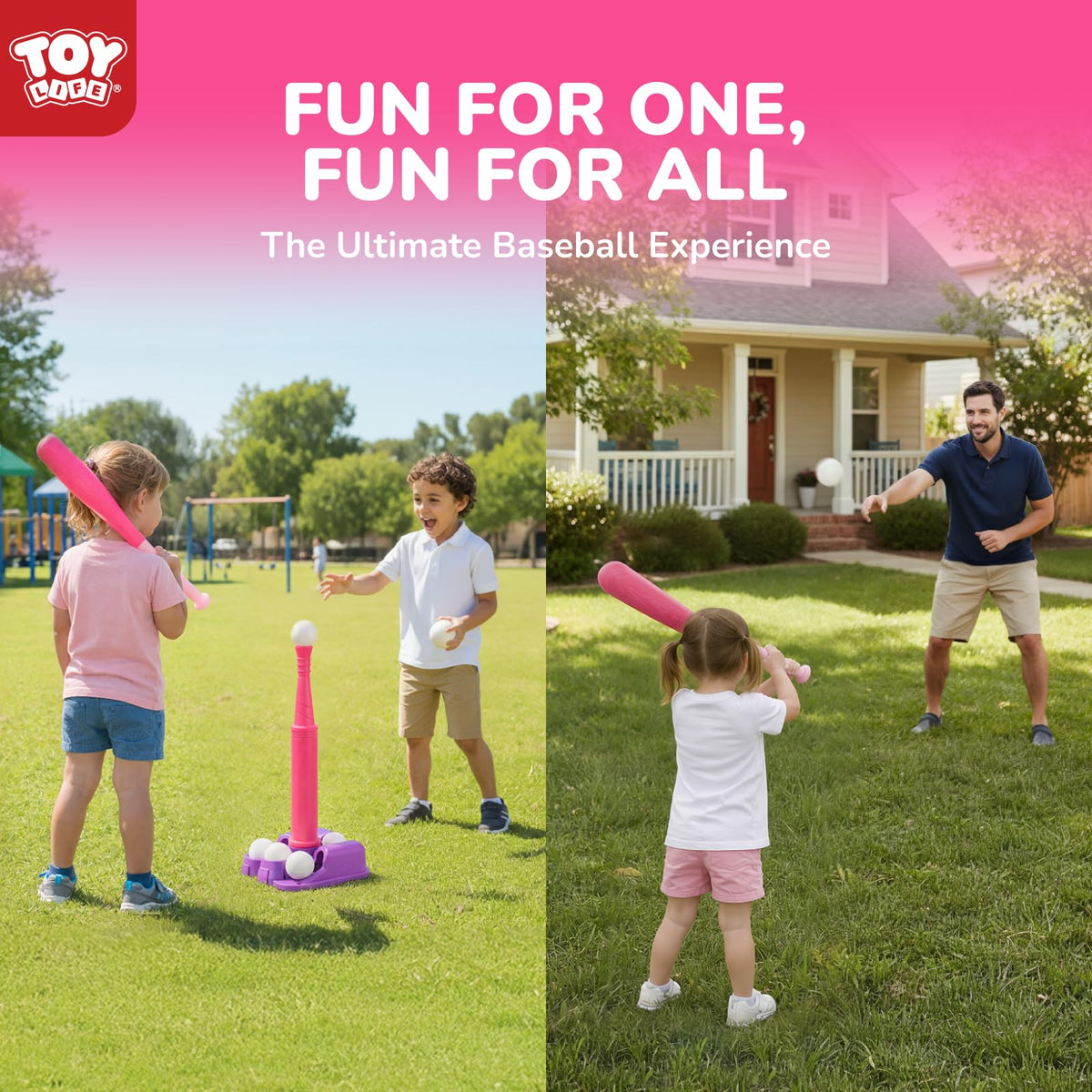 TOY Life Tee Ball set works indoors and outdoors with a stable stand.