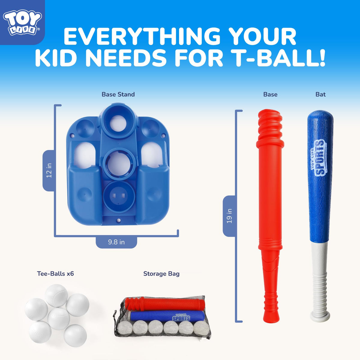 TOY Life Tee Ball Set ball bag keeps balls organized for play.