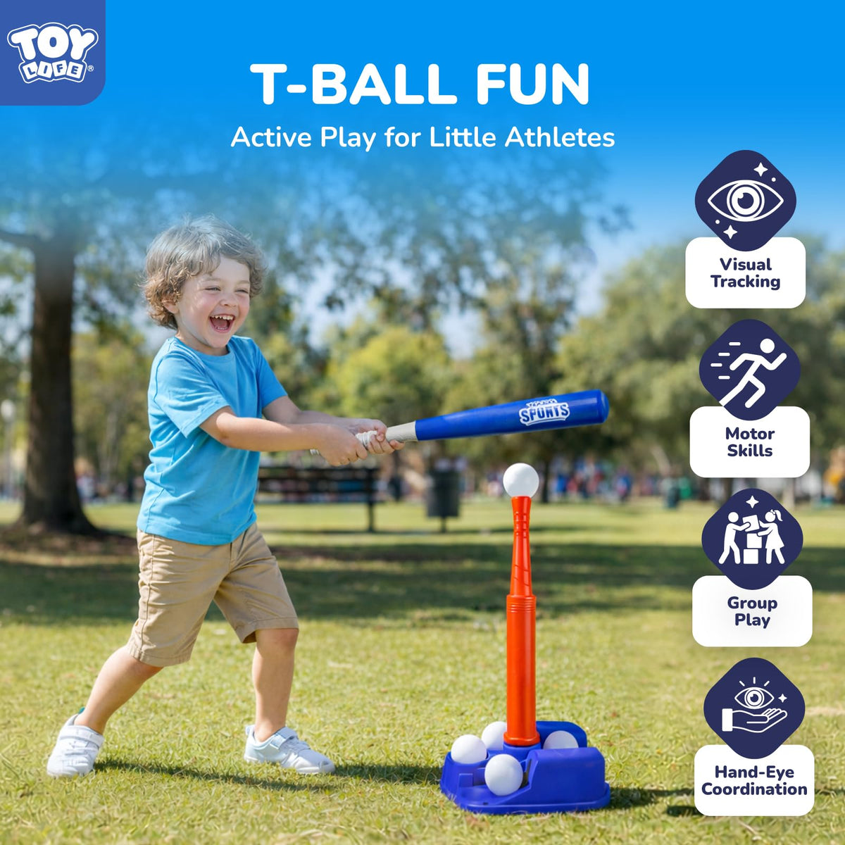 TOY Life Tee Ball Set includes six balls for varied practice sessions.