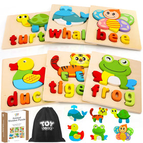 TOY Life Toddler Puzzles – six animal spelling pieces for early literacy and imaginative play.
