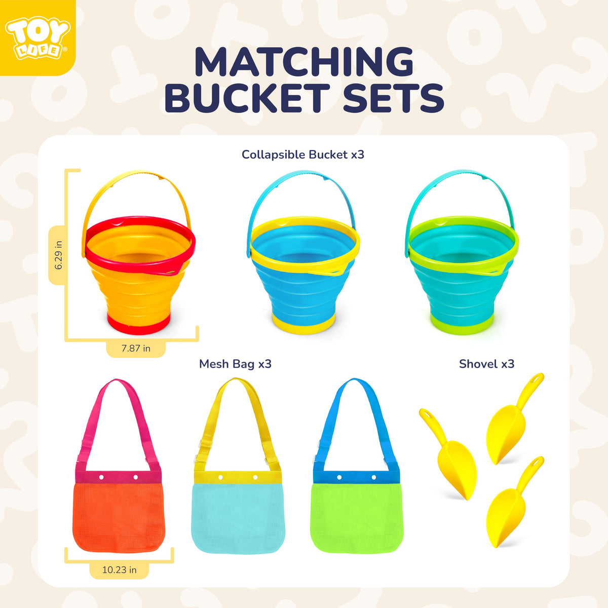 Travel-ready TOY Life beach toys neatly packed in shell bags for trips
