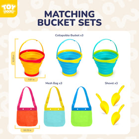 Travel-ready TOY Life beach toys neatly packed in shell bags for trips