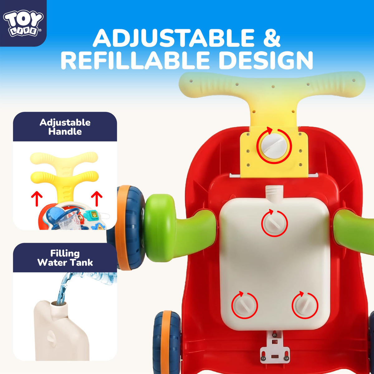 TOY Life water tank design adds stability for steadier pushes.