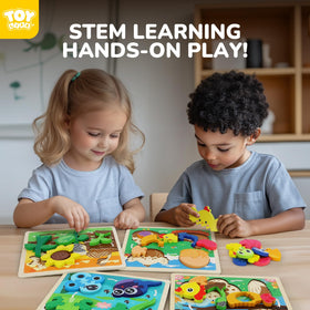 TOY Life Wooden Puzzle Closeup Pieces: sturdy design aids independent play.