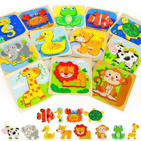 TOY Life wooden puzzle for toddlers with colorful animal pieces