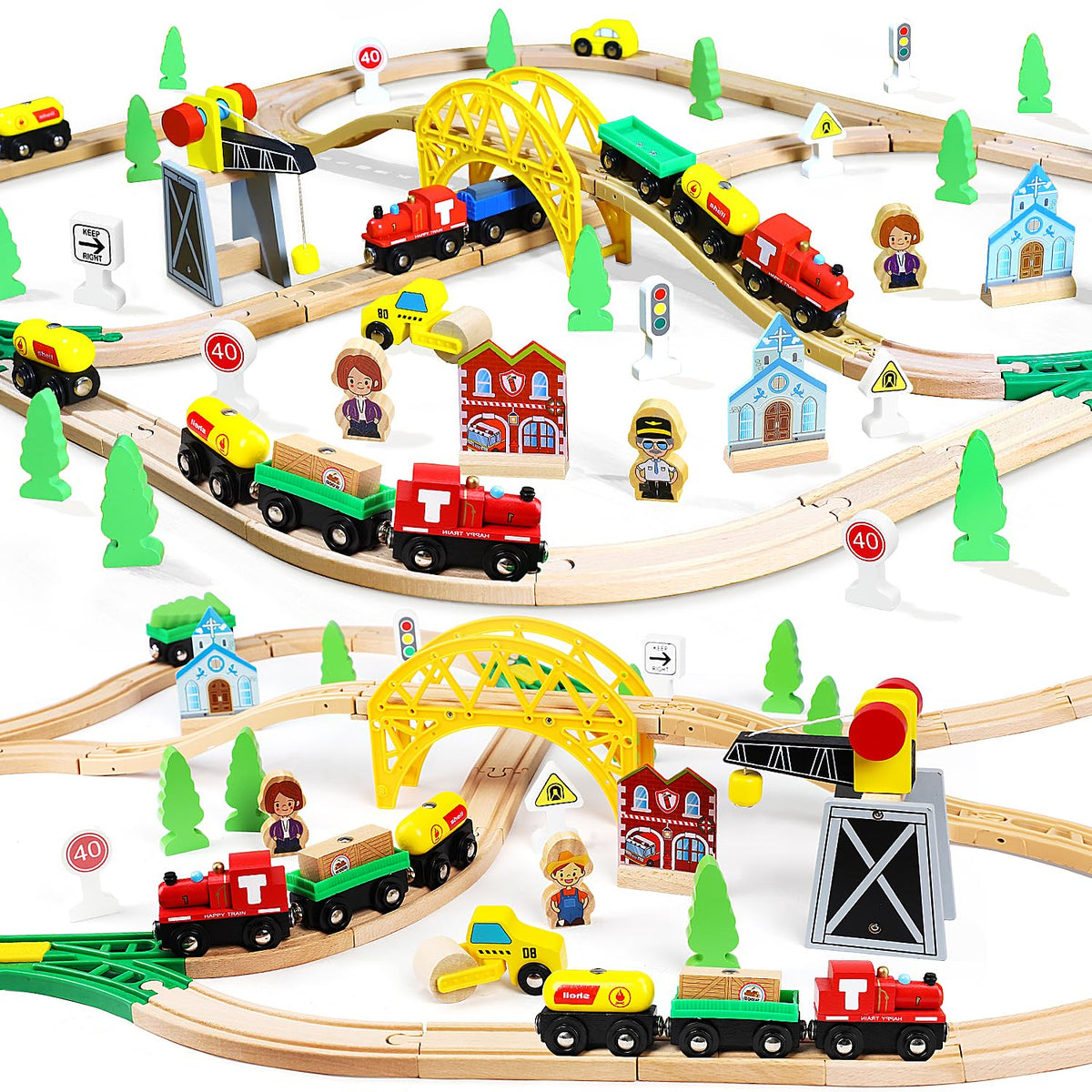 TOY Life wooden train set 60pcs – complete track system for imaginative play.