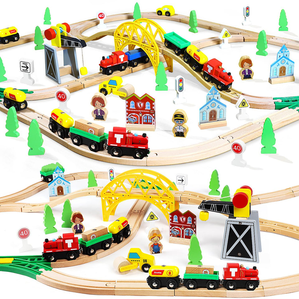 TOY Life wooden train set 60pcs – complete track system for imaginative play.