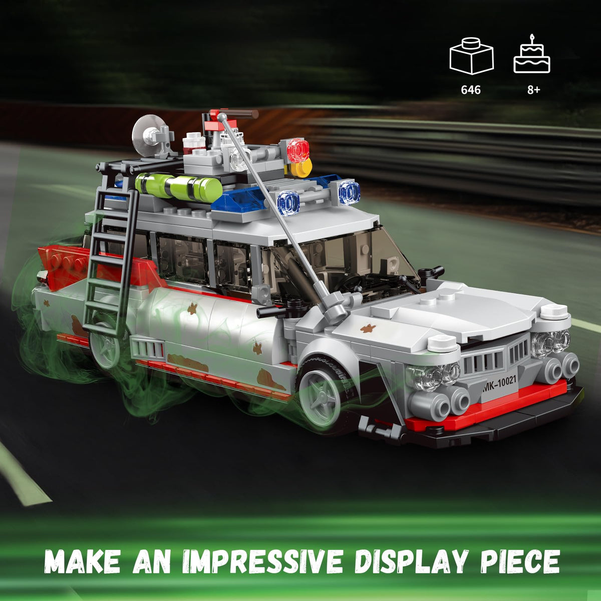 TOY PLAYER ECTO-1 ghost car side detail shows authentic design for fans