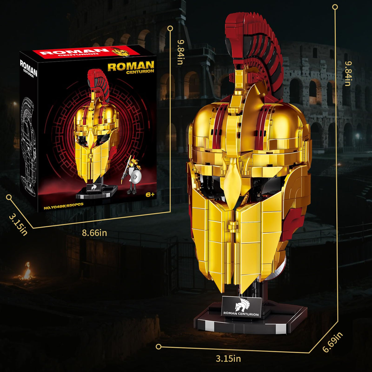 TOY PLAYER LEGO-compatible centurion helmet for versatile collections and displays.