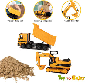 Toy To Enjoy dump truck with lifting button action for simple dumping play