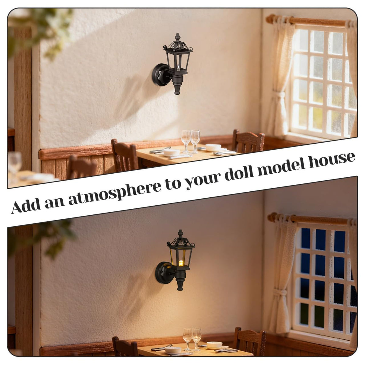 Warm LED glow from TOYANDONA sconces highlights mini furniture and décor.