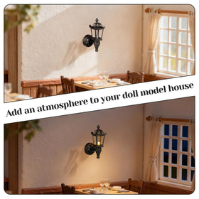 Warm LED glow from TOYANDONA sconces highlights mini furniture and décor.