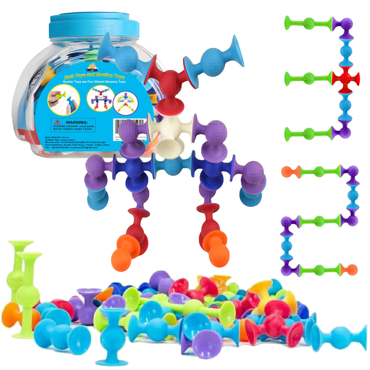 Toyara 48-piece suction cup construction set for bath time and play, building and stacking