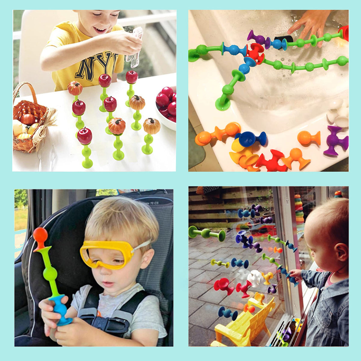 Toyara silicone suction cups attach securely to non-porous surfaces for versatile play