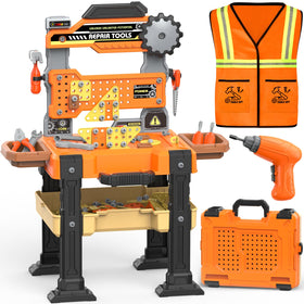 Toycost kids tool bench with electric drill in action for pretend play and motor skill practice
