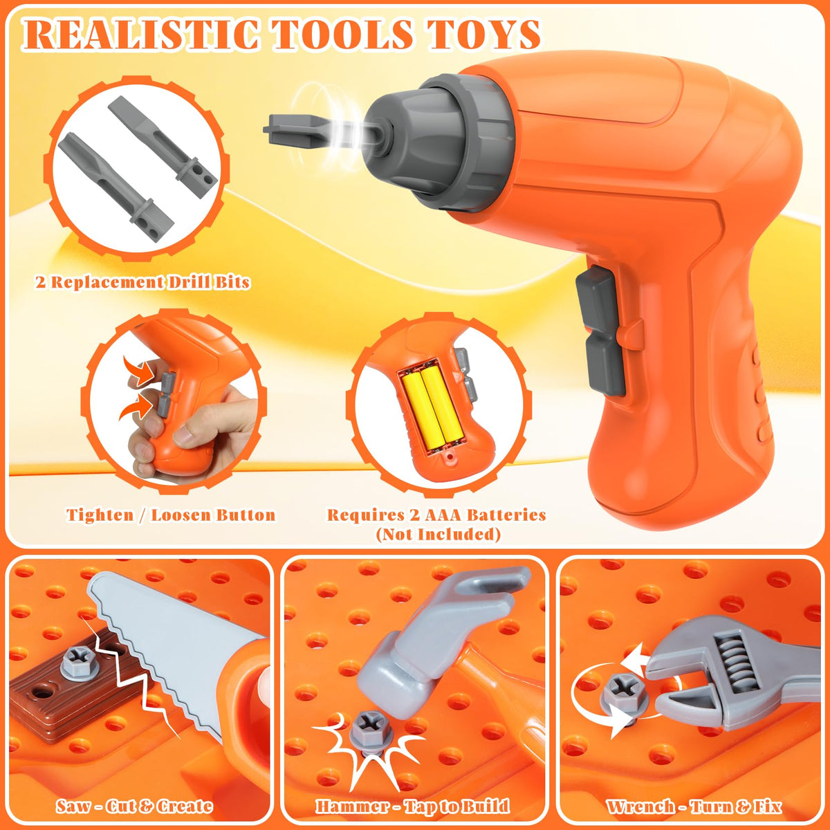 Toycost screwdriver set included for pretend building and safe gripping