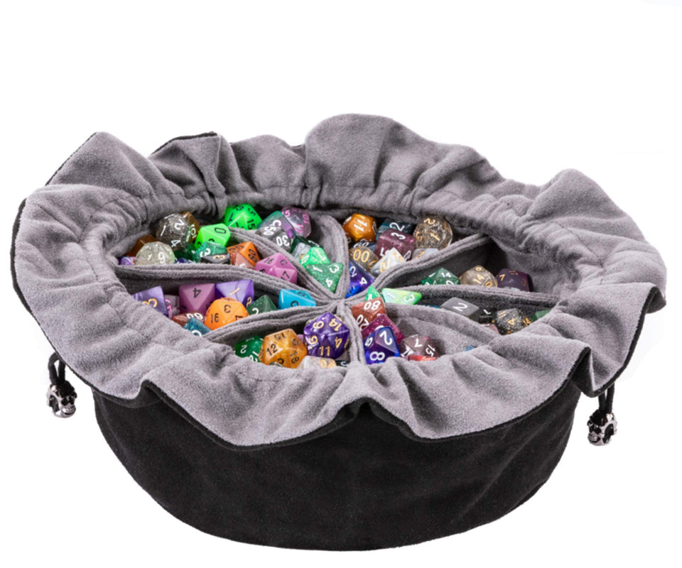 TOYFUL Large DND dice bag with eight pockets for organized gaming dice storage.