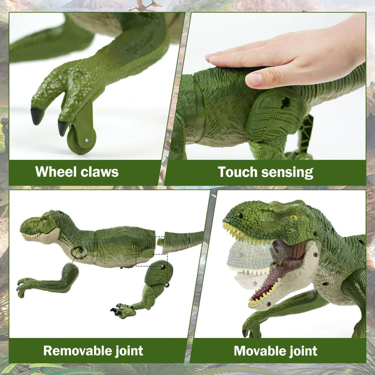 ToyFuntasy dinosaur back touch sensor enables responsive interaction.