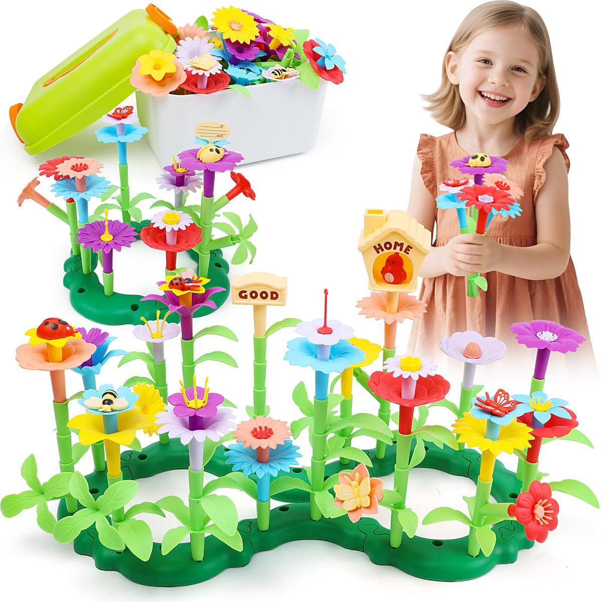 ToyFuntasy Flower Garden Building Set pieces enable creative garden design safely.