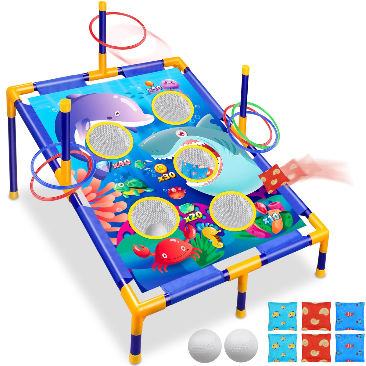 Toyk 3-in-1 bean bag toss setup for indoor or outdoor play and versatile game modes
