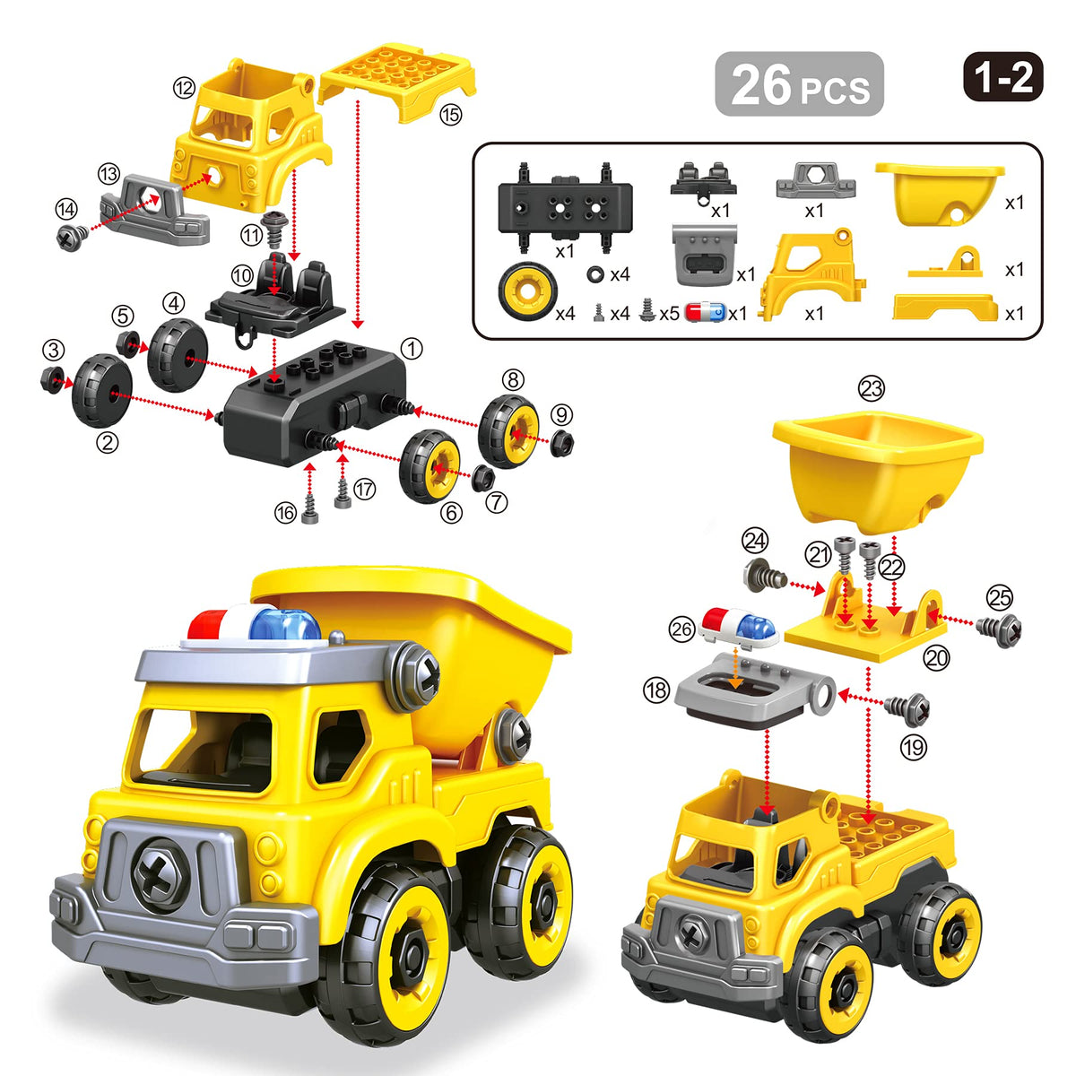 Toyk 4-in-1 take apart car excavator with removable pieces boosts fine motor skills
