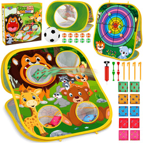 Toyk Animal Bean Bag Toss Outdoor Set shows kids playing together outdoors with the colorful bean bags.