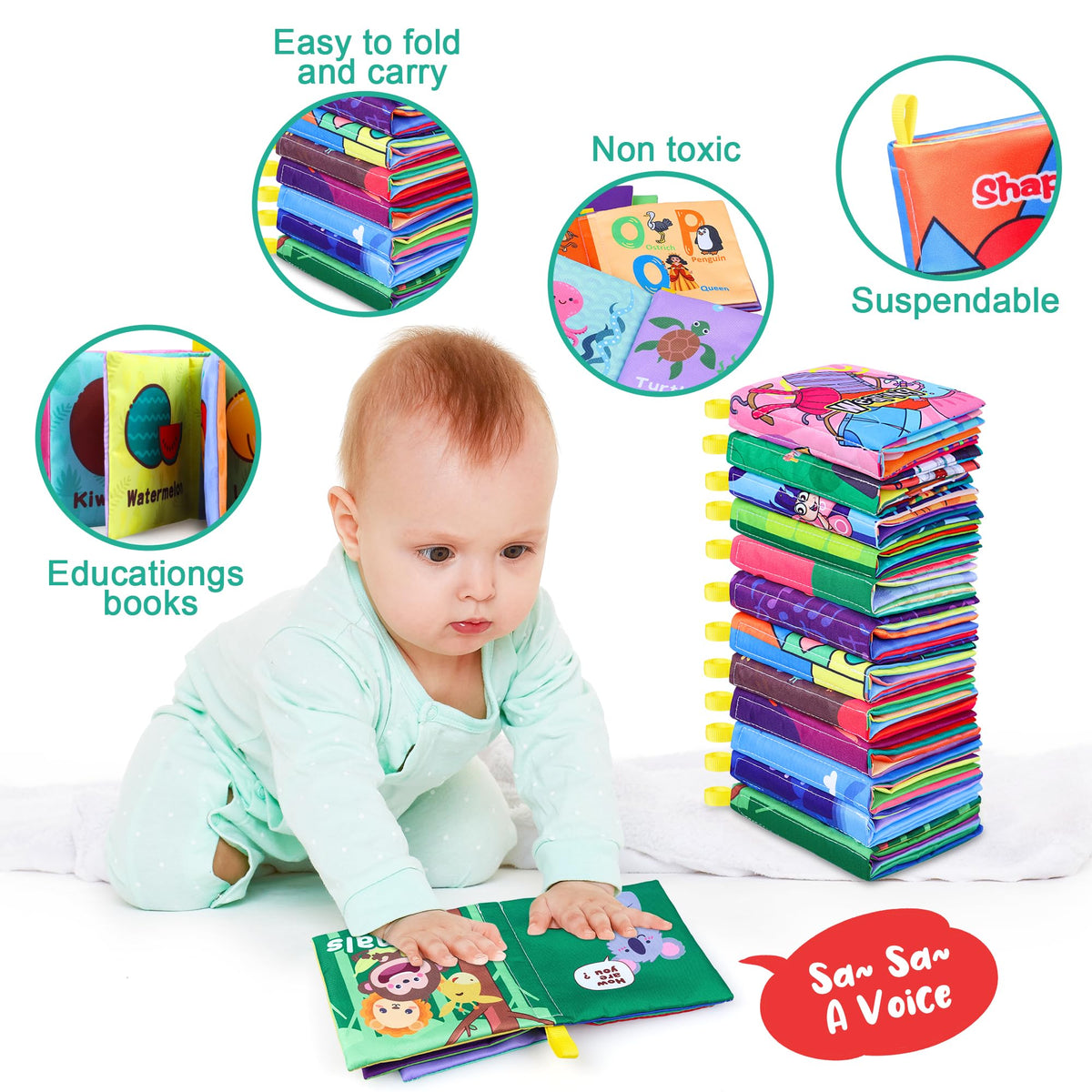 Toyk Baby Bath Books loop handles for easy grabbing by small hands
