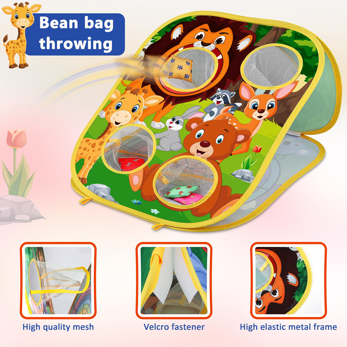 Toyk beanbags and balls toss game highlighting the colorful accessories for cooperative play.