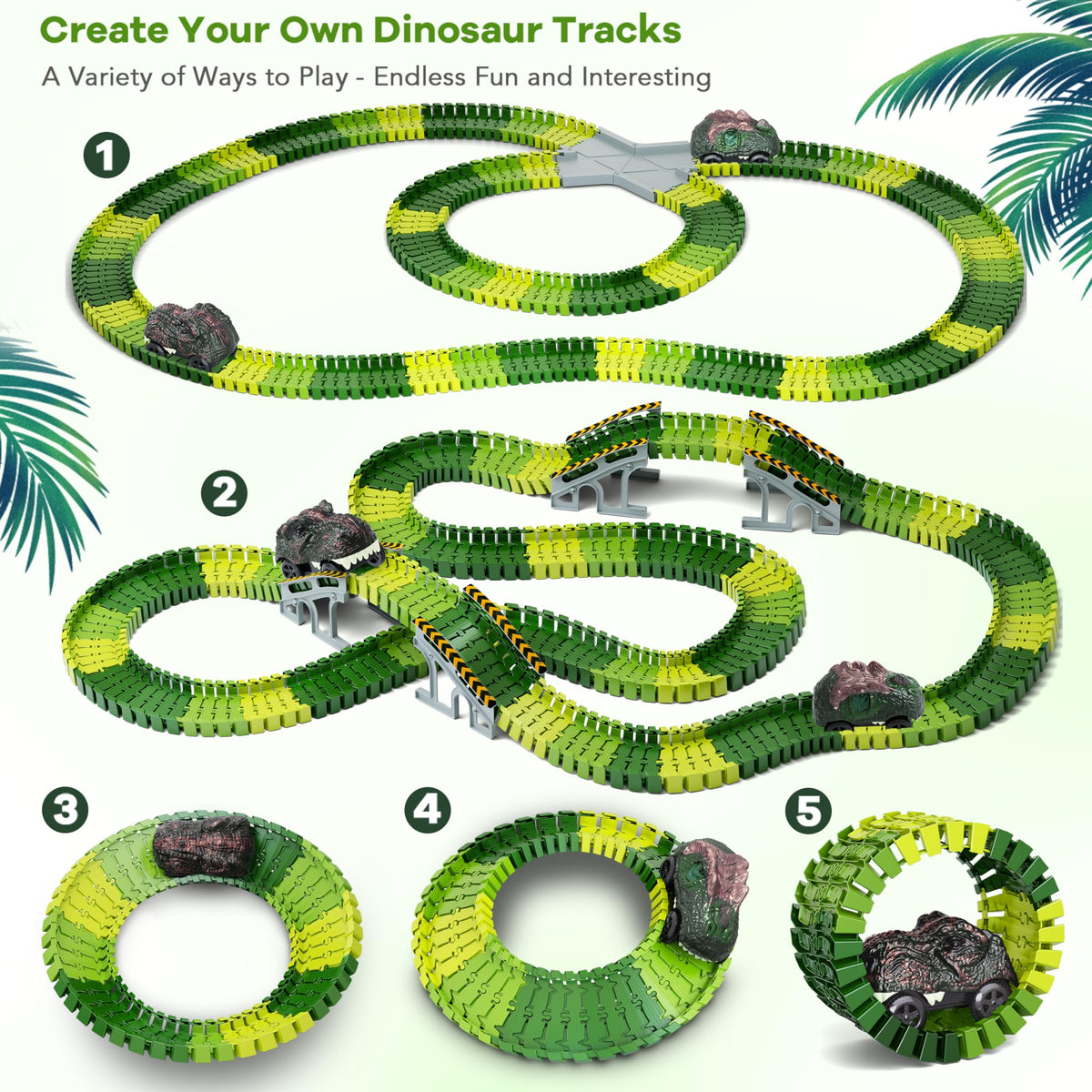 Toyk dinosaur-theme-race-track invites creative storytelling and racing fun.