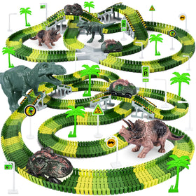Toyk dinosaur-world-track-pieces showcase flexible layout for imaginative play.