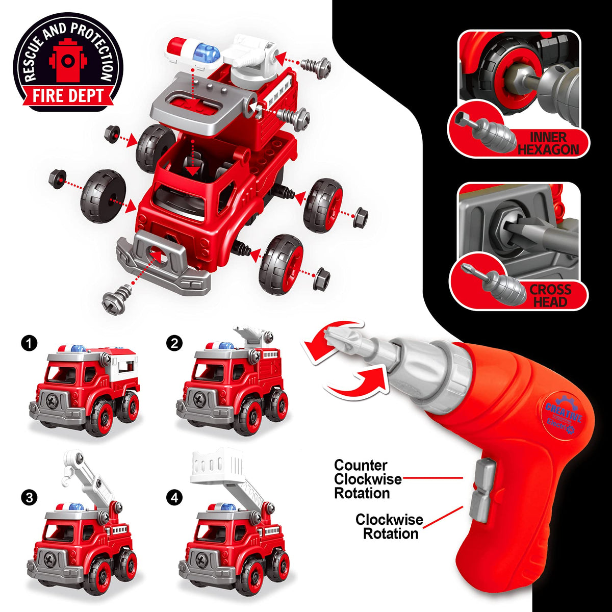 Toyk electric drill tool close-up highlighting easy assembly and disassembly.