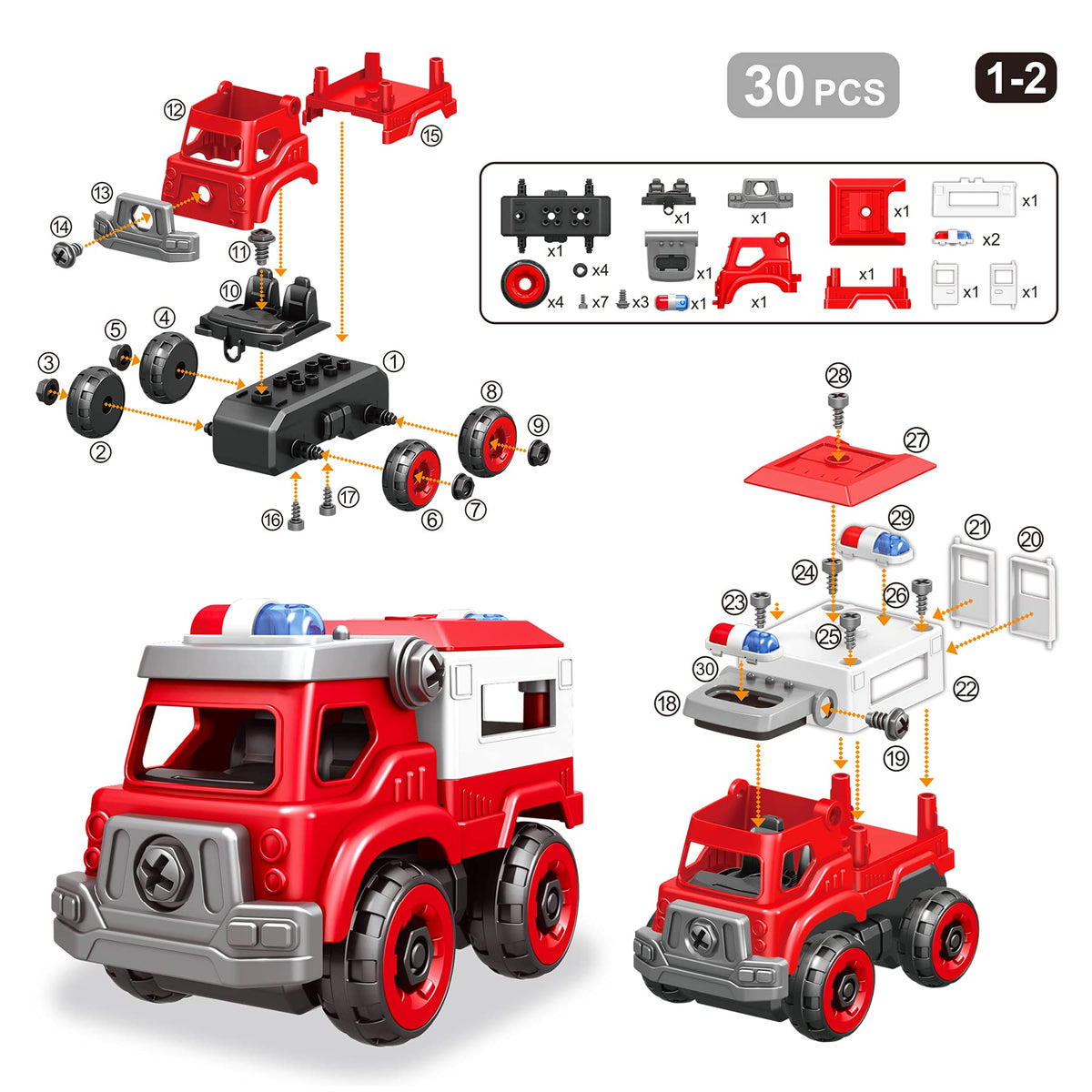 Toyk fire engine model assembled to spark imagination and pretend rescue play.