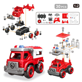 Toyk fire engine model assembled to spark imagination and pretend rescue play.