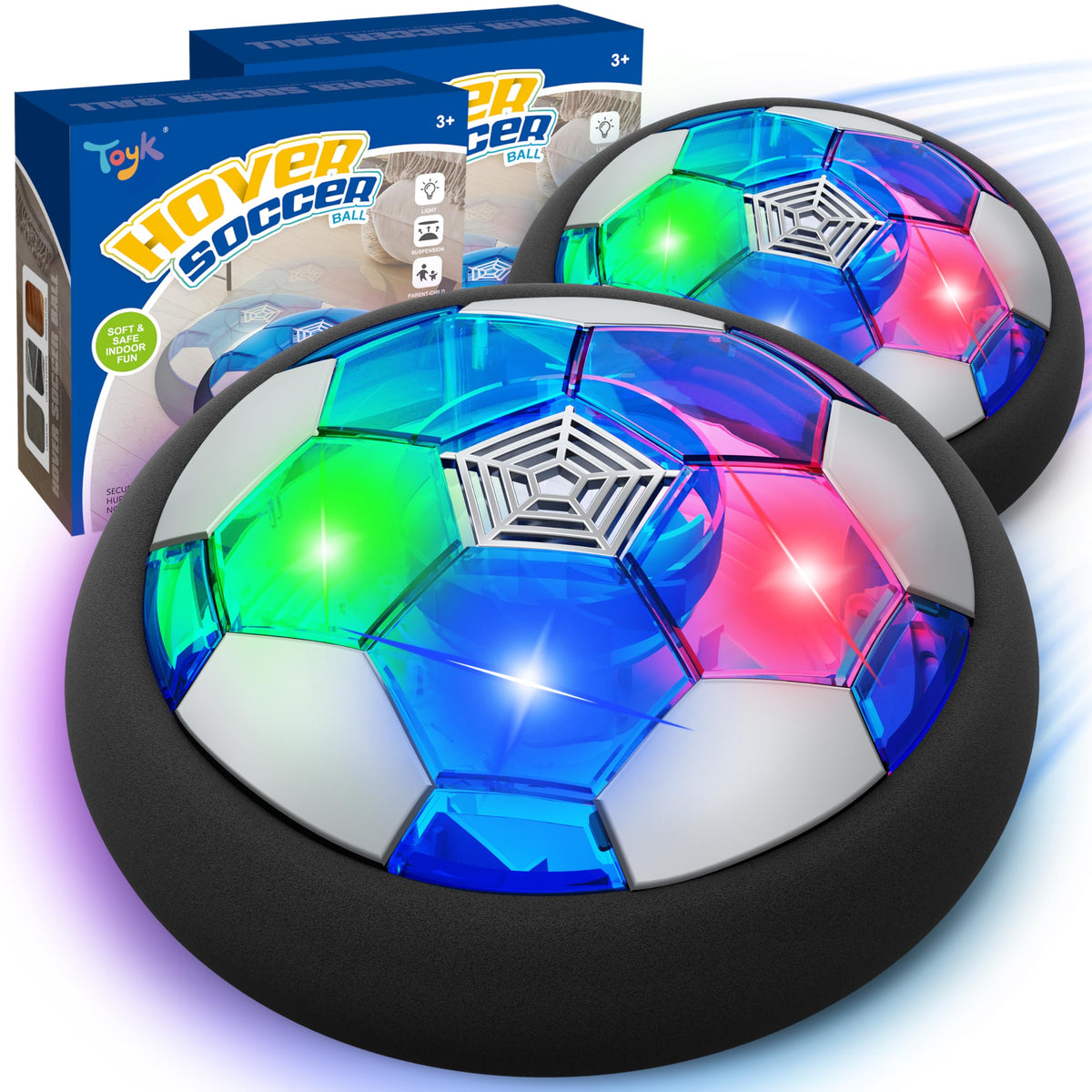 Toyk LED Hover Soccer Ball front view with glowing LEDs for night play
