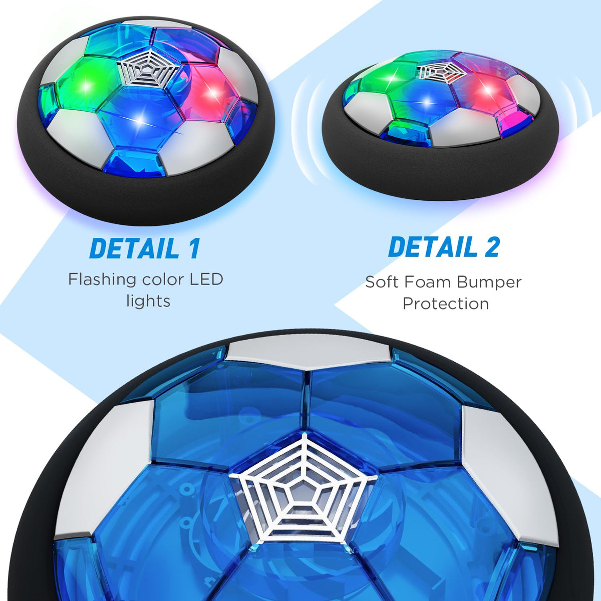 Toyk LED Hover Soccer Ball side view showing color-changing LEDs