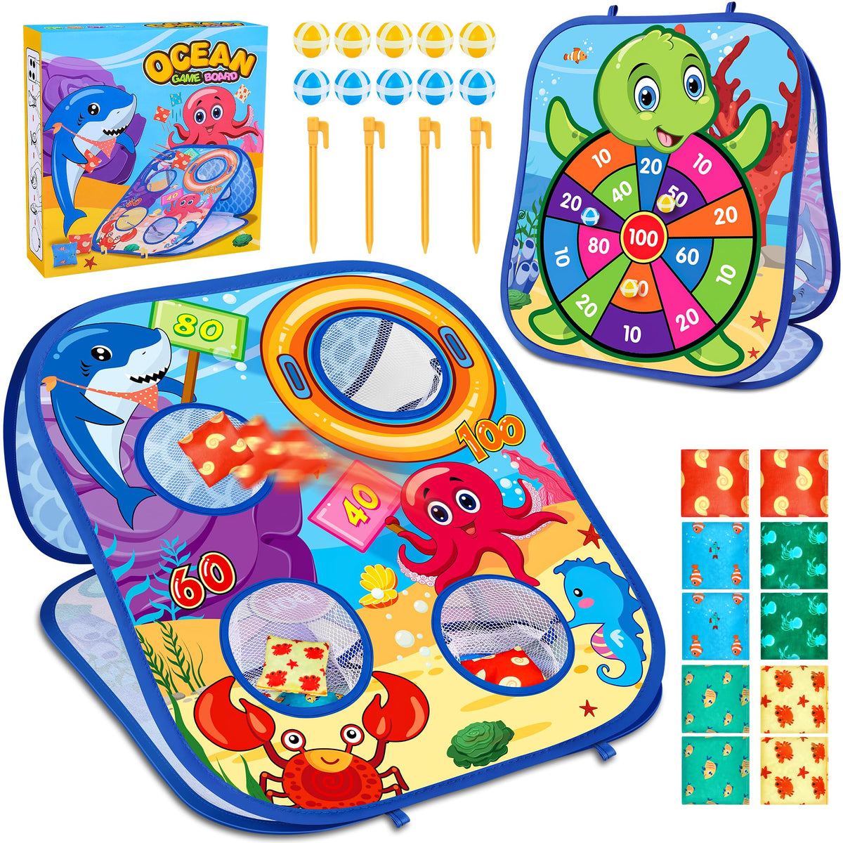 Toyk Ocean Bean Bag Toss board ready for family game night outdoors.