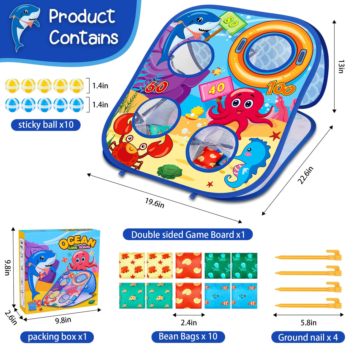 Toyk Ocean colorful bean bags in use for a fun toss challenge.