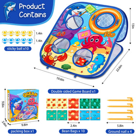 Toyk Ocean colorful bean bags in use for a fun toss challenge.