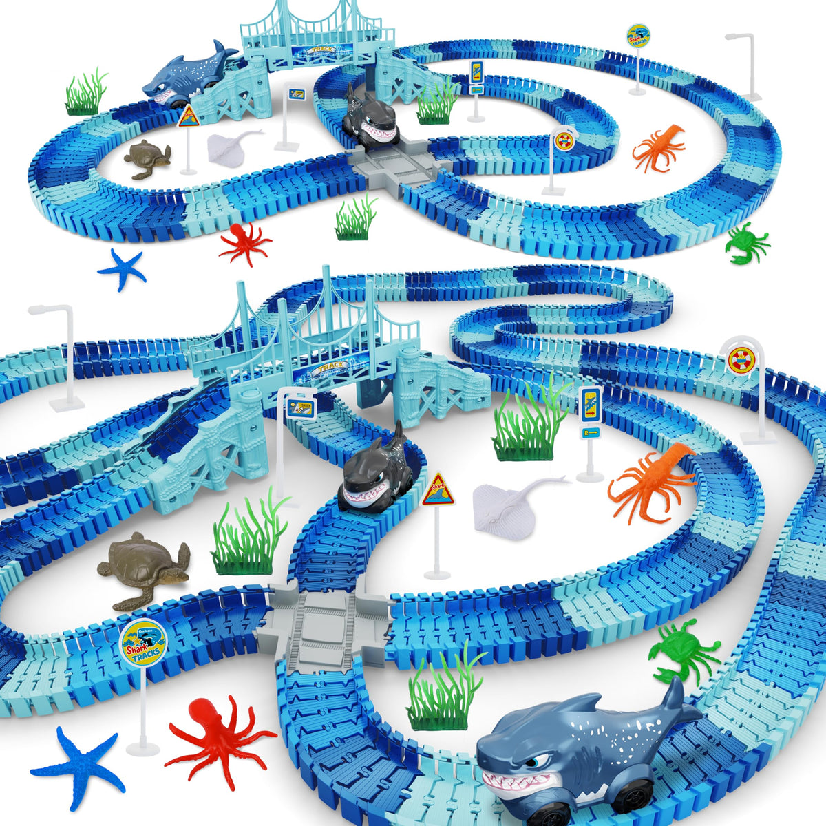 Toyk track pieces with 204-piece layout for flexible ocean race routes
