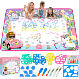 Toyk Water Doodle Mat shows a large 40x28 inch drawing area for kids