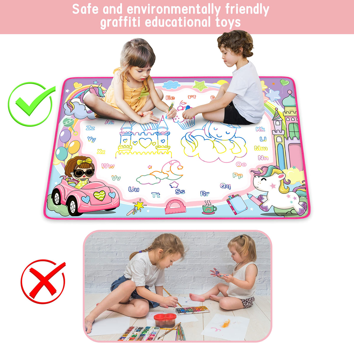 Toyk Water Doodle Mat packaging highlights portability for travel