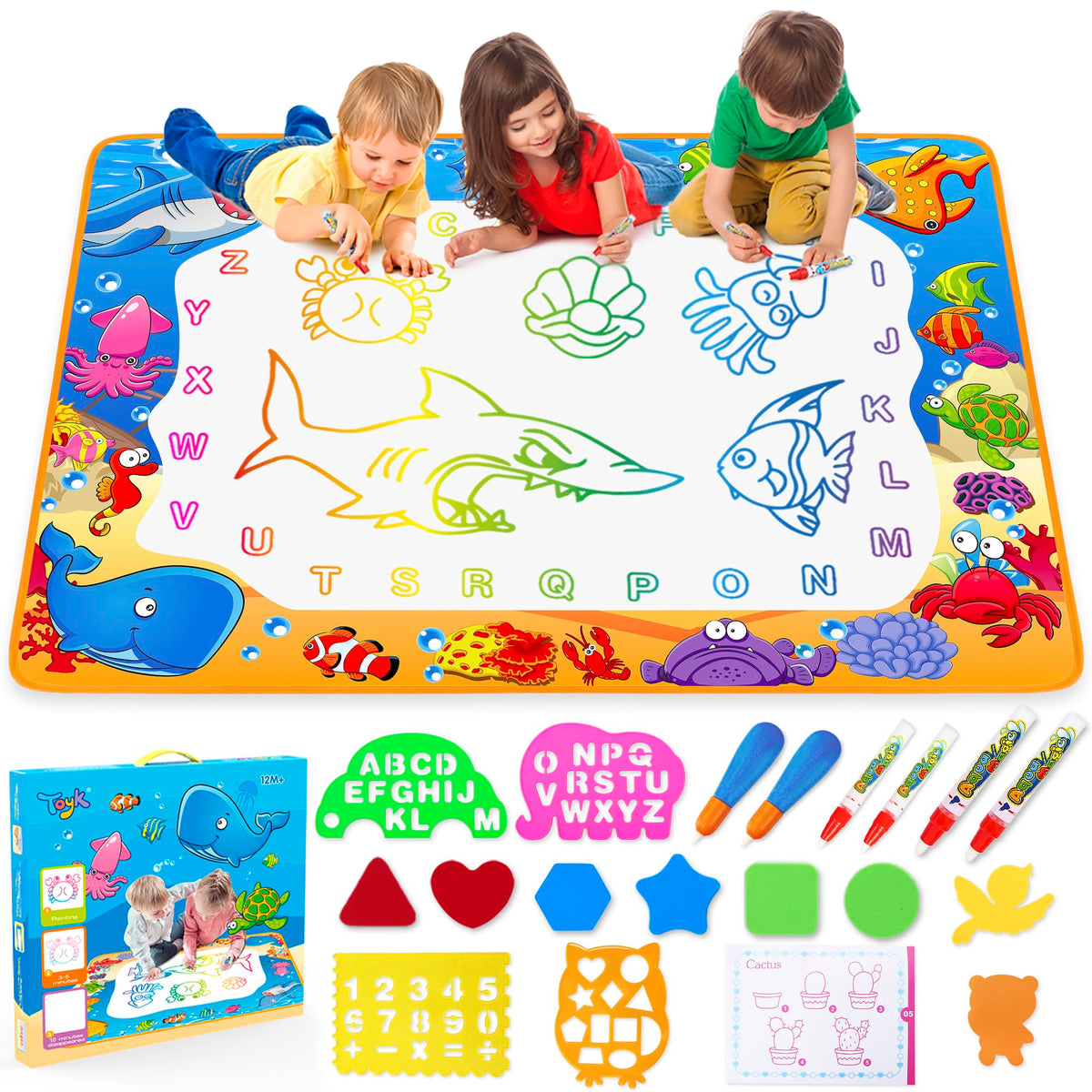 Toyk Water Doodle Mat pens for mess-free, reusable water drawings.