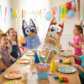 Toyland balloons with sticks and cups included for tidy, kid-friendly balloon setup.