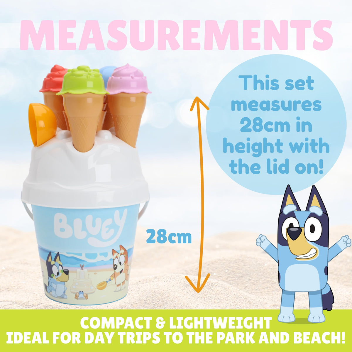 Toyland Bluey Bingo bucket-handle-design enables easy carrying to the beach.