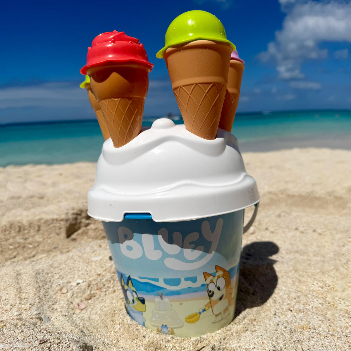 Toyland Bluey Bingo family-design-on-bucket appeals to kids and parents.