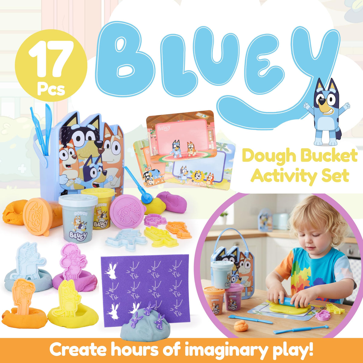 Toyland Bluey dough colors arranged for vibrant creative molding