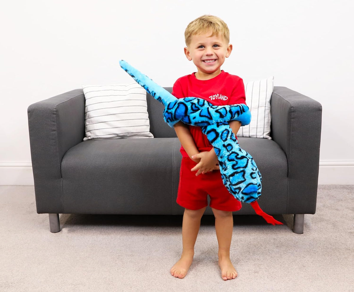 Toyland giant two-toned plush snake close-up fur – soft texture details inviting hugs.