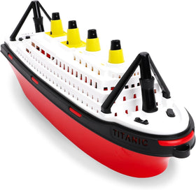 Toyland Titanic boat sits in a pool for imaginative summer play.