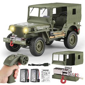toylefun RC Military SUV front view highlights authentic olive finish and durable chassis for rugged play